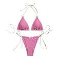 thumbnail image 1 of Wdgfv Women's 2 Piece Gingham Bikini Set Cute Triangle Thong Bikini Halter String Bathing Suit High Cut Cheeky Swimsuit, 1 of 8
