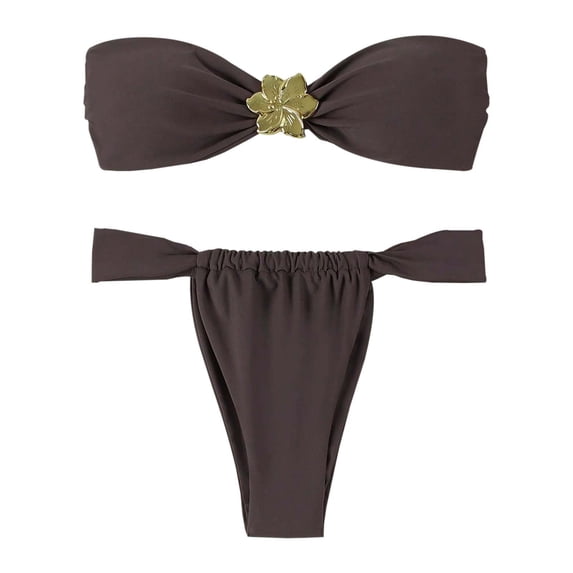 Wdgfv Women's Bandeau Swimsuits Strapless Tie Back Bikini Sets High Cut Cheeky 2 Piece Bathing Suit Swimwear