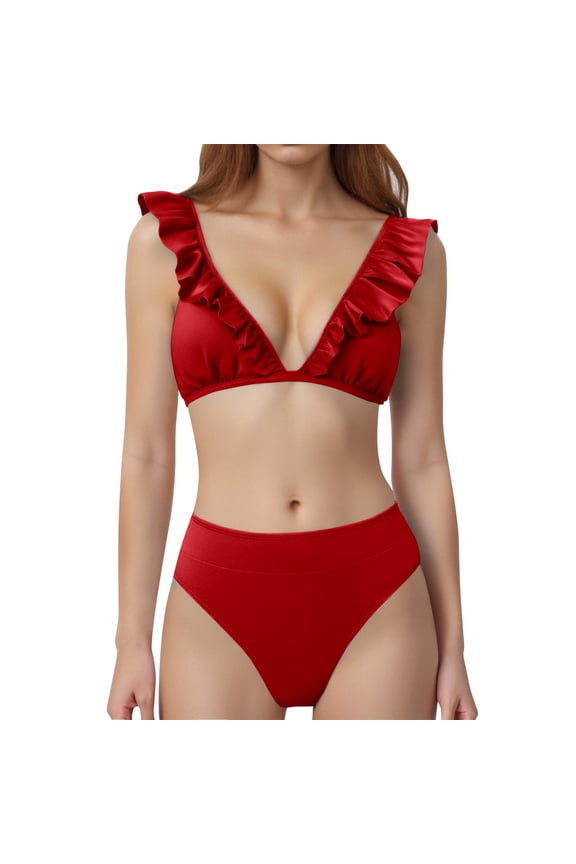 Women's Bathing Suits Ruffles Flounce Bikini Sets Low Rise Two Piece Swimsuit