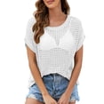 thumbnail image 1 of Wdgfv Women's Beach Cover Up Crop Top Crochet Mesh Hollow Out Coverups See Through Cap Sleeve Fishnet Swimsuit T Shirts, 1 of 6