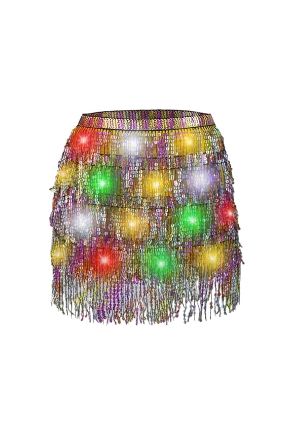Women's Belly Dance Scarf Skirt Sparkly Tassel Disco Outfits Sequin Wrap Rave Fringe Skirt