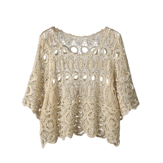 Wdgfv Women's Boho Tops Crochet Sweater Dolman Sleeve Beach Cover Up