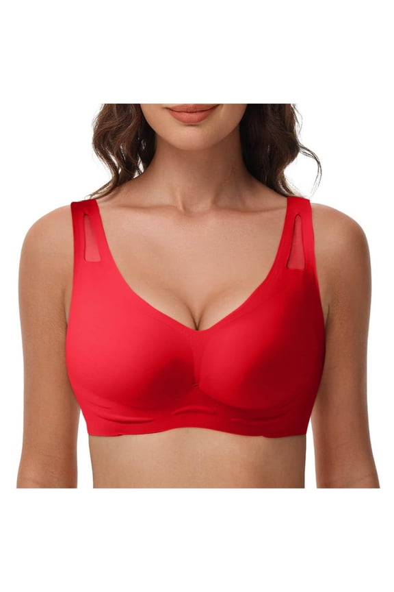 Women's Comfort Bra Seamless Support with Convertible Transparent Shoulder Straps for Everyday Wear and Red XL