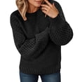 thumbnail image 1 of Wdgfv Women's Crewneck Sweater Pullover Elegant Crewneck Knit Sweater For Women Loose Fit Casual Comfort Solid Color Pullover Top Featuring Intricate, 1 of 5