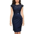 thumbnail image 1 of Wdgfv Women's Elegant Floral Lace Ruffle Design Cap Sleeve Party Dress Blue S, 1 of 8