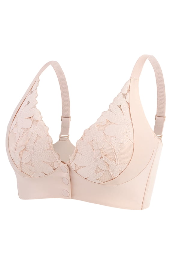 Women's Fashion Lace Front Closure Underwire Support Seamless Comfort Plus Size Bra with Adjustable Shoulder Straps Pink 42