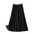 thumbnail image 1 of Wdgfv Women's Fashionable Casual Satin Pleated Midi Skirt Elegant Solid Tone Separates Versatile Layering Piece Black XXXL, 1 of 3