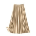 thumbnail image 1 of Wdgfv Women's Fashionable Casual Satin Pleated Midi Skirt Elegant Solid Tone Separates Versatile Layering Piece Khaki XL, 1 of 3