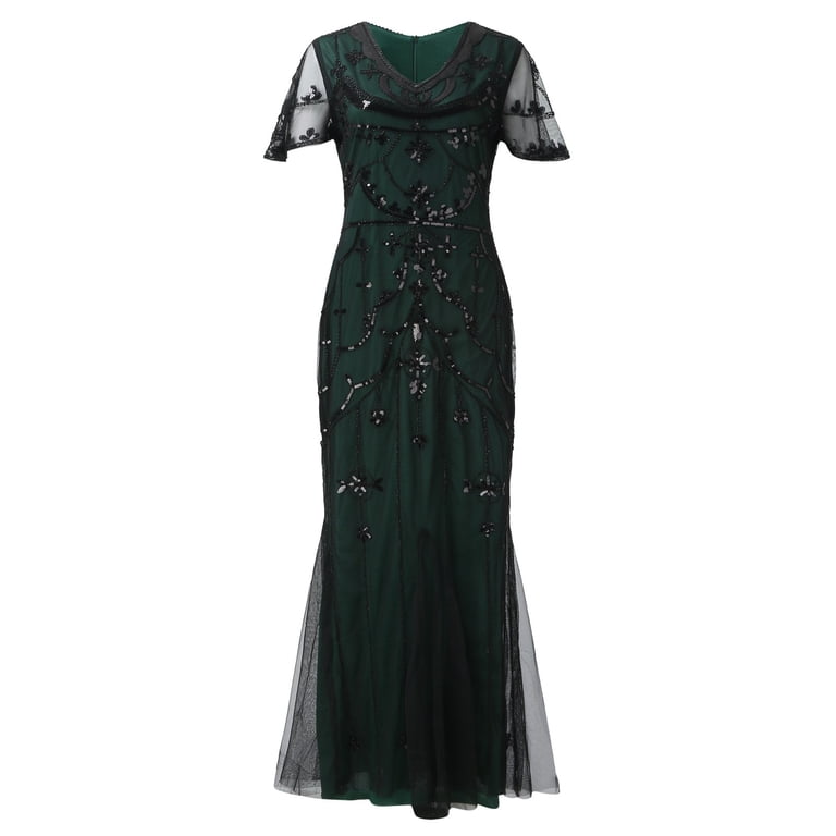 winter flapper dress Vintamour Plus Size Women 1920s Flapper Dress,Burgundy Winter Elegant Beaded Embroidery Bodycon Tasseled V-Neck Roaring 20s Great Gatsby Night Out Club Dress