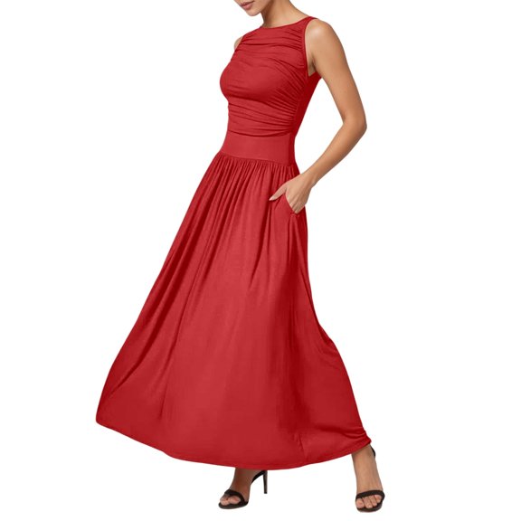 Wdgfv Women's Flowy Boho Summer Dress Relaxed Fit Casual Beach Maxi Comfortable Day Dress for Spring