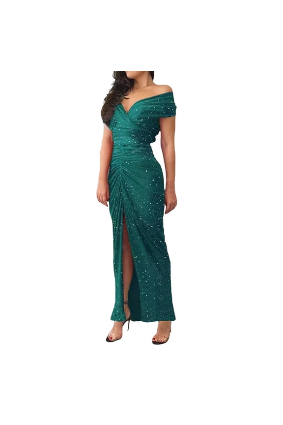 Women's Formal Sequin Dress with Short Sleeves and Bodycon for Evening Gala Party Green S