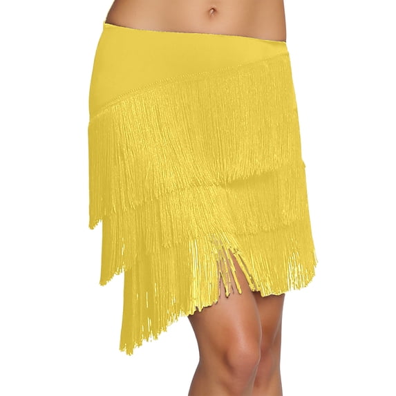 Wdgfv Women's Fringe Dance Skirt - Latin Tango Salsa Ballroom Tassel Mini Shorts Multilayer Wrap Skirt