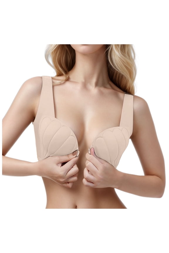 Women's Front Closure Push Up Bra with Petal Cups Seamless Design for Soft Lift Support and Comfortable Back Coverage Pink L