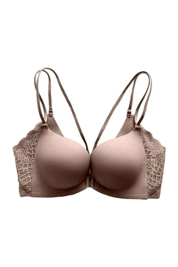 Women's Front Closure Wireless Push Up Bra Set Seamless Comfort Support Everyday Wear Lace Design Non Padded Soft