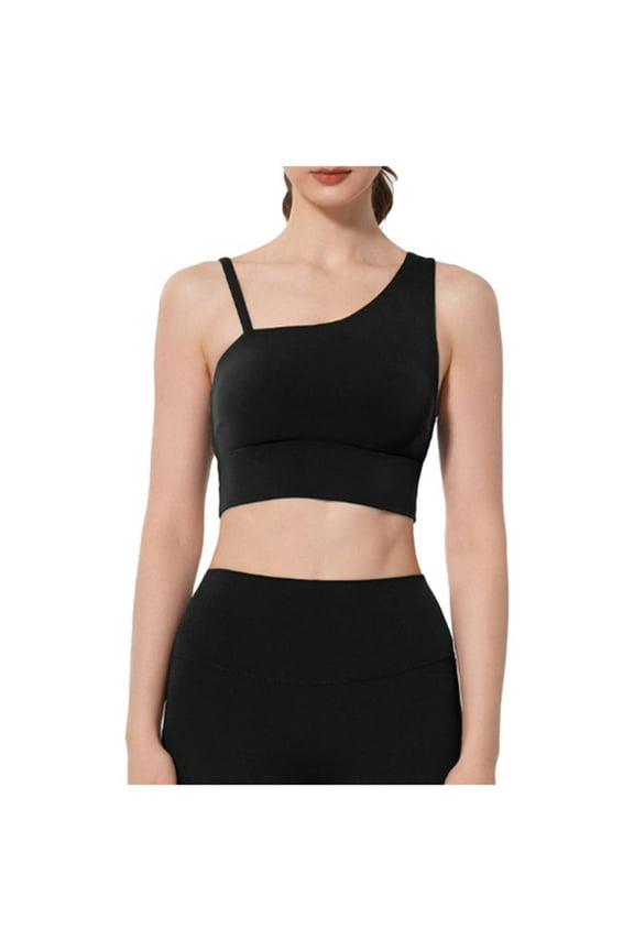 Women's High Sports Bra Secure Support Yoga Top With Removable Pads Fashion Asymmetric Shoulder Design For Black XL