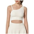 thumbnail image 1 of Wdgfv Women's High Sports Bra Secure Support Yoga Top With Removable Pads Fashion Asymmetric Shoulder Design For White L, 1 of 7