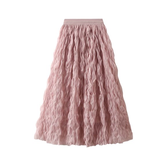 Wdgfv Women’s Layered Ruffles Tulle Skirt Pleated High Waist Fluffy Maxi Skirt Fairy Cake Dress Long Tutu Party Skirt
