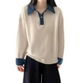 thumbnail image 1 of Wdgfv Women's Lightweight V-Neck Cotton Striped Pullover Top Women's Detachable Collar Pullover Sweater Denim Blend Loose Fit Knitted Top Casual Shirt, 1 of 4
