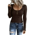 thumbnail image 1 of Wdgfv Women’s Long Sleeve Henley T Shirts Button Down Slim Fit Tops Scoop Neck Ribbed Knit Shirts, 1 of 7