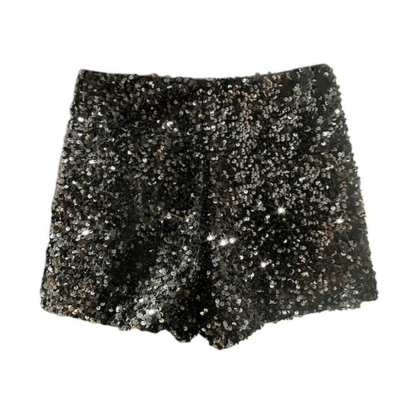 Wdgfv Women's Low Waist Sequin Mini Mirco Shorts Shiny Music Festival Party Club Hot Pants Black M