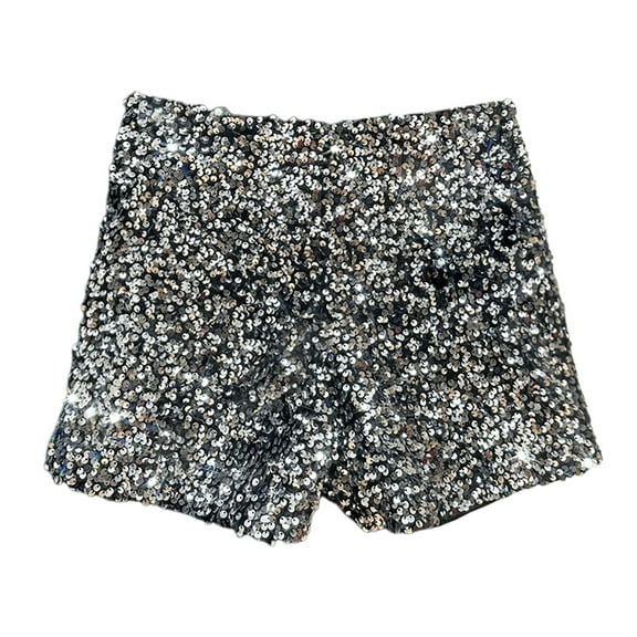 Wdgfv Women's Low Waist Sequin Mini Mirco Shorts Shiny Music Festival Party Club Hot Pants Silver M