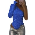 thumbnail image 1 of Wdgfv Women's One Shoulder Sequin Tops Bodysuits Country Concert Outfits for Women Sparkly Shirts Sexy Womens Sparkle Top Blue S, 1 of 8