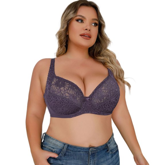 Wdgfv Women's Plus Size Lace Bra Full Coverage Underwire Supportive Comfy Bras 90D