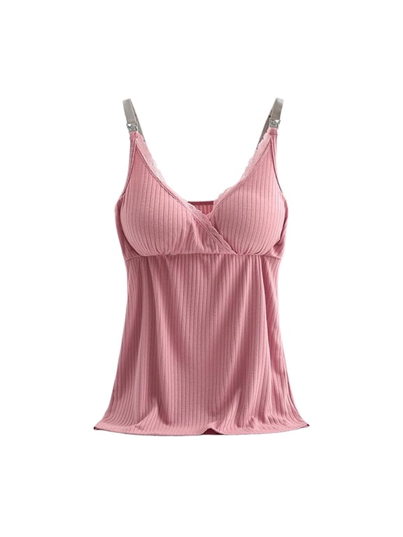 Women's Plus Size Nursing Tank Tops Maternity Breastfeeding with Padded Bra Cami Shirt Tops for Pregnant Women
