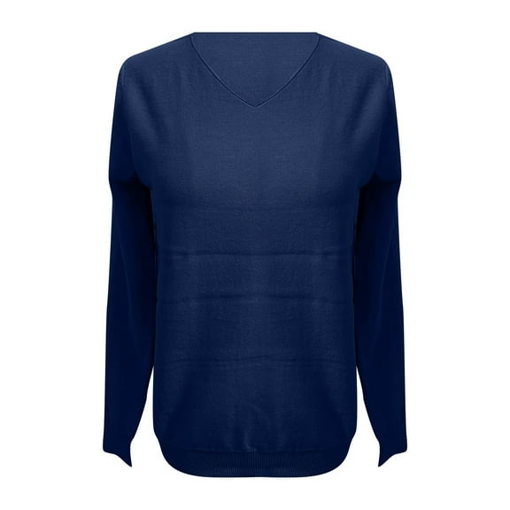 Wdgfv Women's Pullover Knit Top 2024 Women's V Neck Knitted Pullover Sweater Casual Long Sleeve One Line Seamless