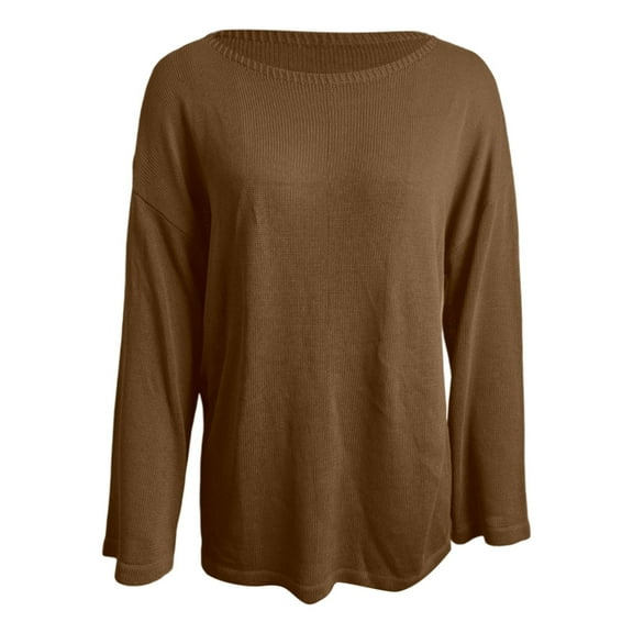 Wdgfv Women's Pullover Knit Top Elegant Openwork Knit Pullover Sweater Soft Loose Fit Long Sleeve Solid Women's Top Versatile Autumn Wear Comfortable