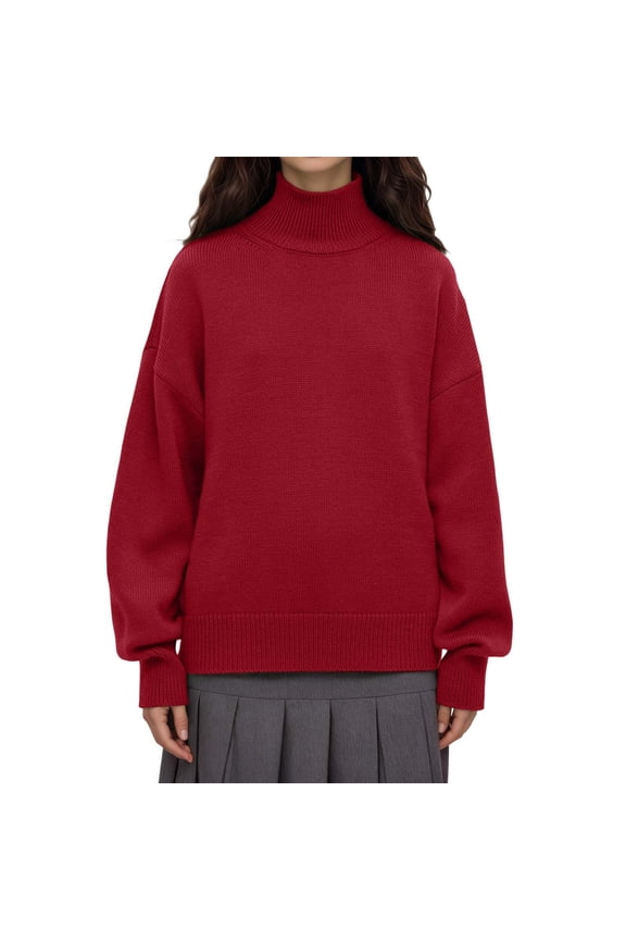 Women's Pullover Knit Top Oversized Turtleneck Knit Pullover Top for Women Winter Warm Soft Casual Cozy Fashion