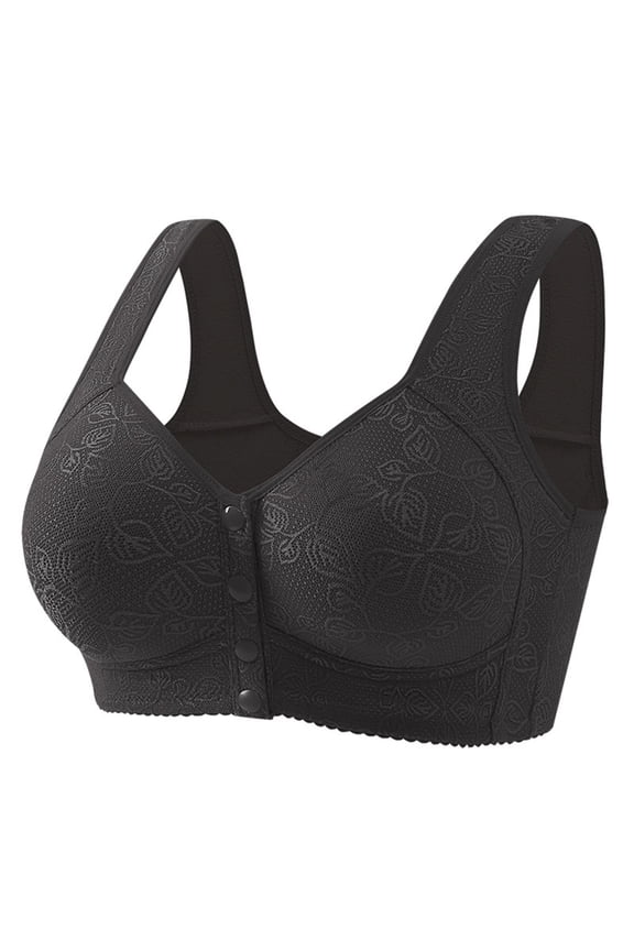 Women's Push Up Bra Comfort Button Down Front Wireless Bra for Supportive Lift and Breathable Wear Black 42
