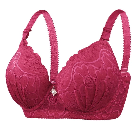 Wdgfv Women's Push Up Bra Lightly Lined Demi Bra Underwire All Over Lace Bra Comfortable Full Coverage Bralette Red 38