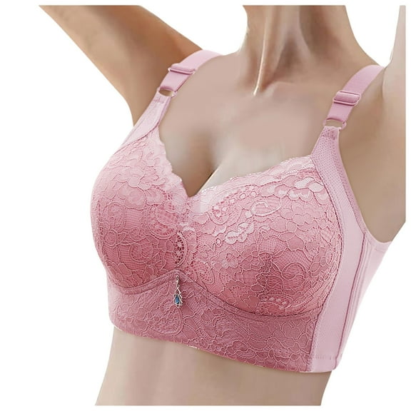 Wdgfv Women's Push Up Front Closure Bras Plus Size Unlined Lace Bralette Breathable Wireless Full Coverage Minimizer Bras Light Purple 38