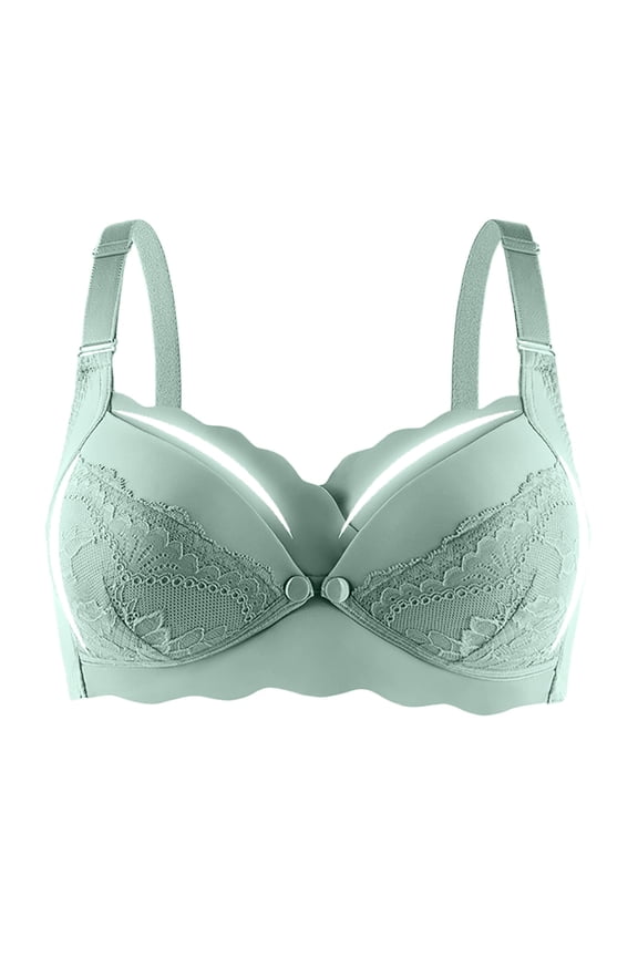 Women's Push Up Lace Bras Underwire Adjustable with Wide Strap Shaping Support Bras Green 38