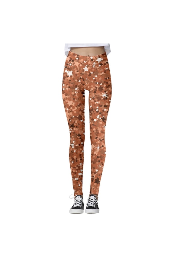 Women's Sequin Leggings Fashion Casual Sequin Solid Color Printed Athletic Sport Leggings for Yoga Fitness Workout and Daily Wear Orange L