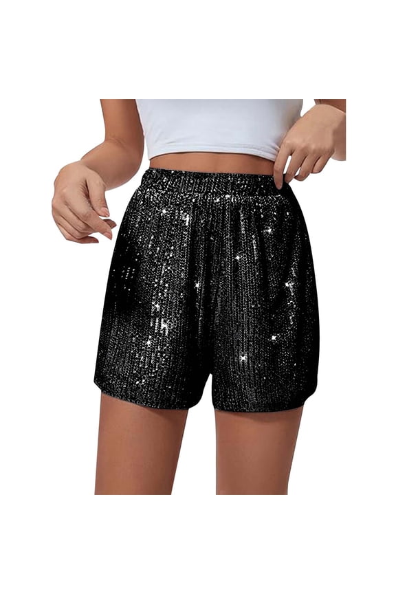Women's Sequin Mini Shorts Carnival Micro Elastic Slim Fit Spicy Girl Side Zipper Bead Shining Shorts for Fashion and Comfort Black S