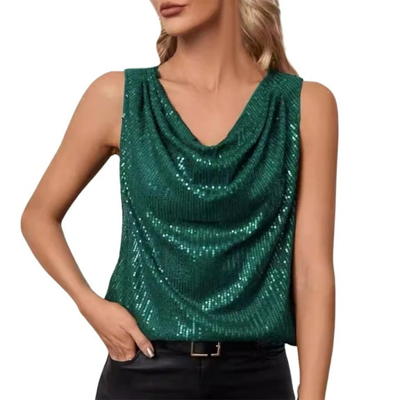 Wdgfv Women's Sequin Tank Tops V Neck Sparkly Tops Sleeveless Glitter Vest Party Outfits