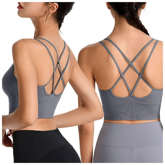 Wdgfv Women's Sports Bra-Scoop Neck Spaghetti Strap Molded Cup Double Sports Bra Low Support Yoga Workout Bra Grey XXL
