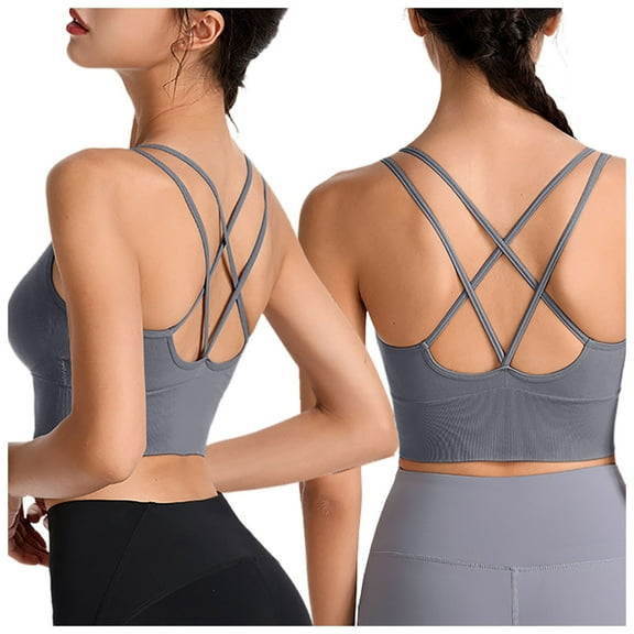 Wdgfv Women's Sports Bra-Scoop Neck Spaghetti Strap Molded Cup Double Sports Bra Low Support Yoga Workout Bra Grey XXL