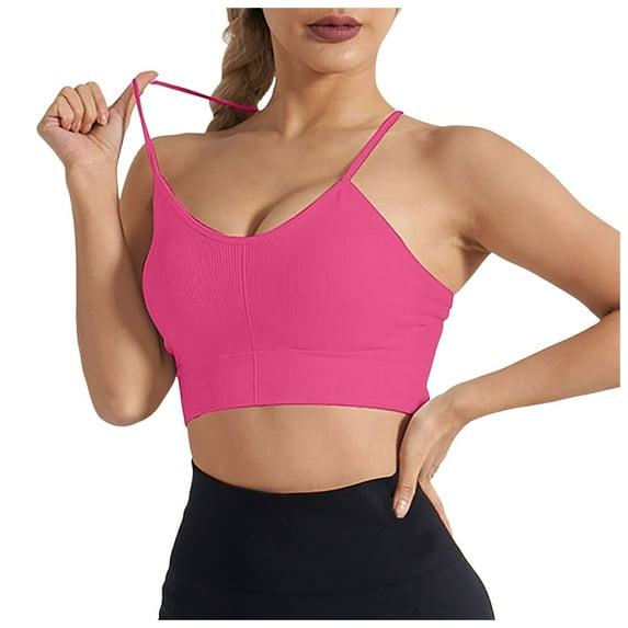 Wdgfv Women's Sports Bra-Scoop Neck Spaghetti Strap Molded Cup Double Sports Bra Low Support Yoga Workout Bra Red S
