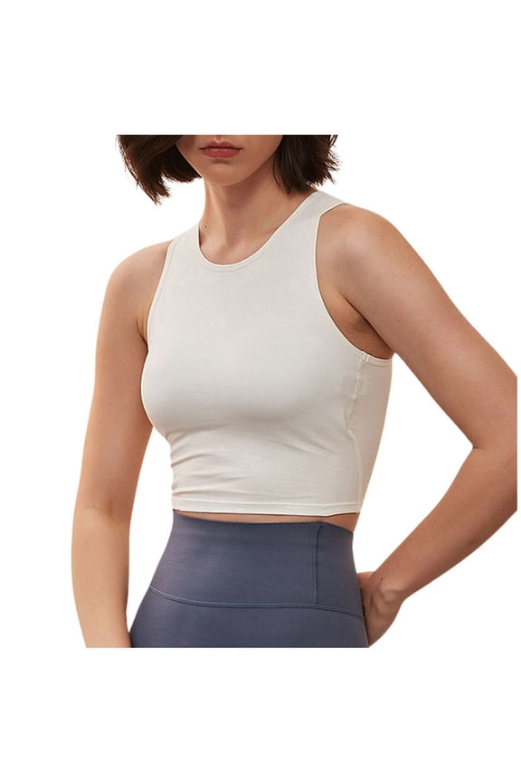 Women's Sports Bras Removable Padded Yoga Athletic Tank Tops Sleeveless Fitness Workout Crop Tops Beige L