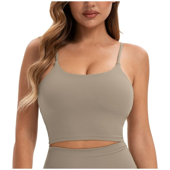 Wdgfv Women's Strappy Stretch Sports Bra Longline Yoga Tank Top Fitness Bra Workout Camisole Crop Tops for Teen Girl Brown M
