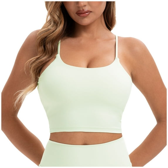 Wdgfv Women's Strappy Stretch Sports Bra Longline Yoga Tank Top Fitness Bra Workout Camisole Crop Tops for Teen Girl Mint Green L