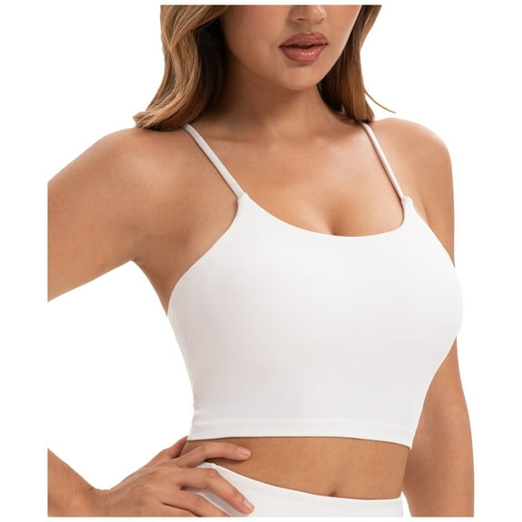 Wdgfv Women's Strappy Stretch Sports Bra Longline Yoga Tank Top Fitness Bra Workout Camisole Crop Tops for Teen Girl White L
