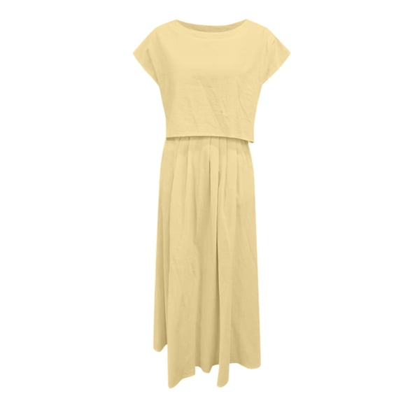 Wdgfv Women's Summer Casual Sleeveless Tank Dress Set Solid Color Comfortable Outfit Yellow M