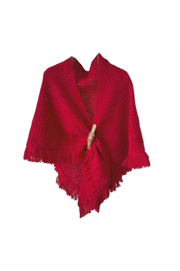 Women's Triangle Knotted Shawl Wraps Casual Knitted Sweater Scarf Retro Cardigan Cape Travel Stoles Shoulder Tops Red One Size