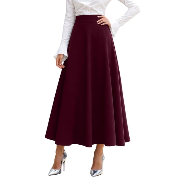 Wdgfv Women's Vintage High Waist Wool Blend Plaid A-Line Long Maxi Skirt with Pocket