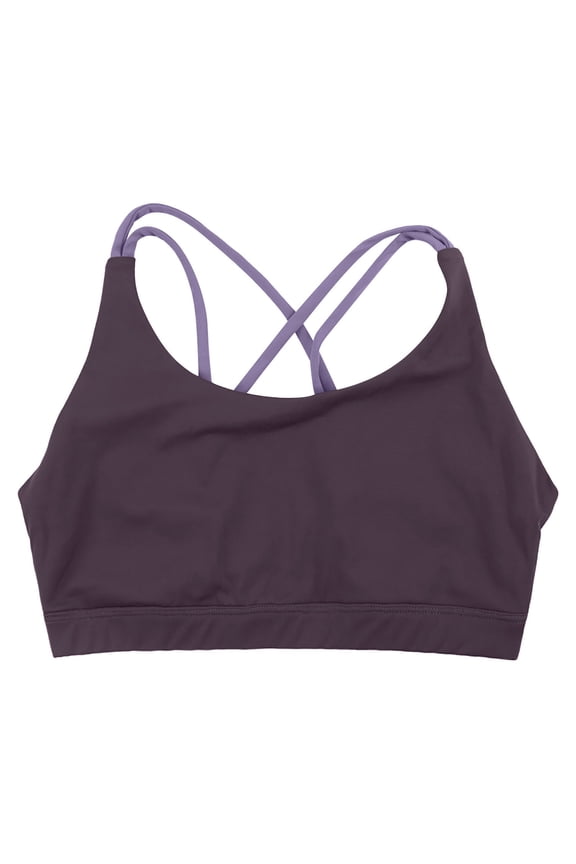 Womens Adjustable Spaghetti Straps Sports Bra Square Neck Wireless Padded Workout Yoga Crop Tops E11-Purple M