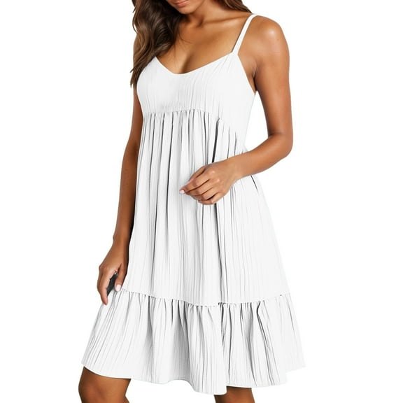 Wdgfv Womens Casual Summer Spaghetti Strap Smocked A Line Beach Vacation Sun Dress Above The Knee